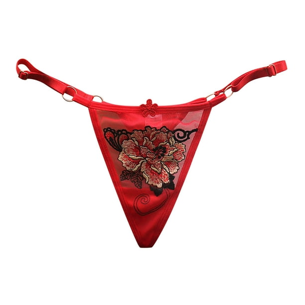 TOWED22 Plus Size Thongs Underwear for Womens Panties Seamless Adjustable  Low Waist Ultra Thin See Through Mesh Thong Panties(Red) 