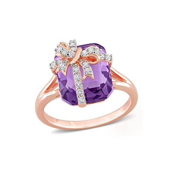 6.50 Carat (Ctw) Amethyst and White Topaz Bow Ring in Rose Plated Sterling Silver for Women