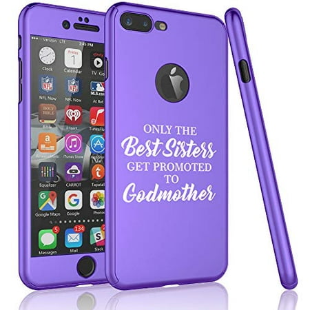360° Full Body Thin Slim Hard Case Cover + Tempered Glass Screen Protector F0R Apple iPhone The Best Sisters Get Promoted to Godmother (Purple, F0R Apple iPhone 7 / iPhone