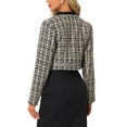 thumbnail image 3 of INSPIRE CHIC Tweed Cropped Jacket for Women's Stand Collar Double Breasted Office Elegant Plaid Blazer XL Light Khaki, 3 of 6