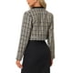 thumbnail image 3 of CHAQUETA CORTA DE TWEED INSPIRADA EN CHIC PARA MUJERES, CON CUELLO ALTO, DOBLE BOTONADURA, ELEGANTE BLAZER DE CUADROS, TAMAÑO L, KHAKI CLARO, 3 of 6