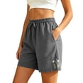 thumbnail image 4 of Cmfcve Women's Shorts Cotton Linen Casual Drawstring High Waist Shorts Floral Embroidery Loose Fit Summer Shorts with Pockets, 4 of 6