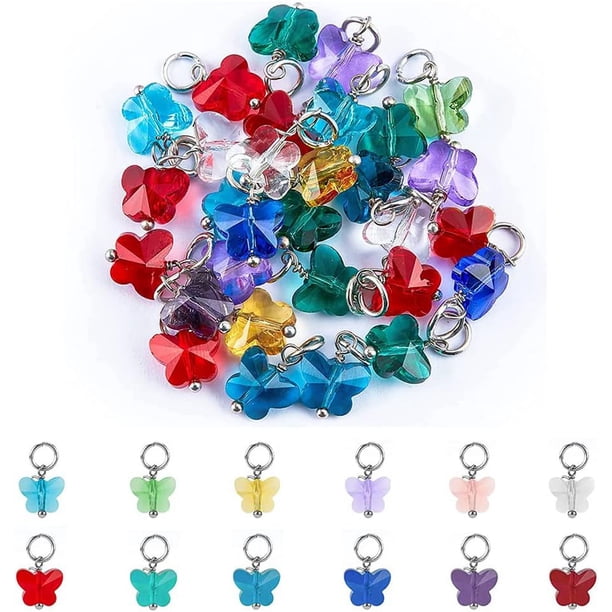 96 colgantes de mariposa de 12 colores, cuentas de cristal facetadas transparentes, para pulseras, para hacer joyas, agujero: 4 mm.