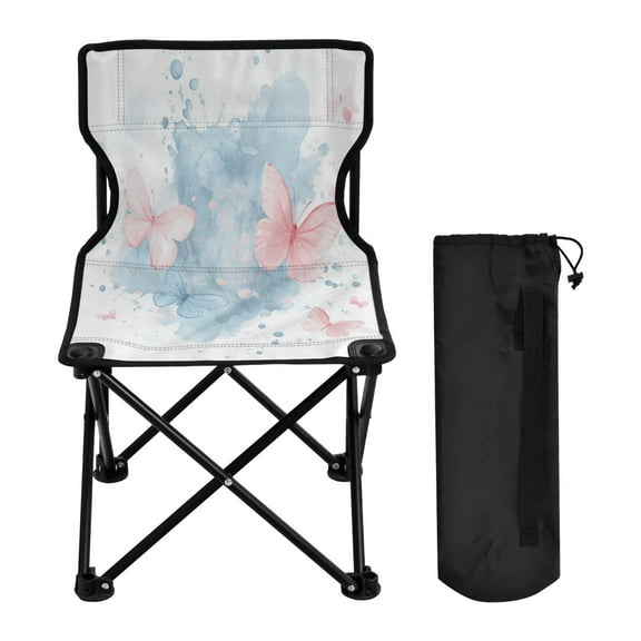 WOBOGO Pink and Blue Butterflies Camping Chair Convenient Four Corner Backrest Folding Stool Can Hold Up to 220lbs