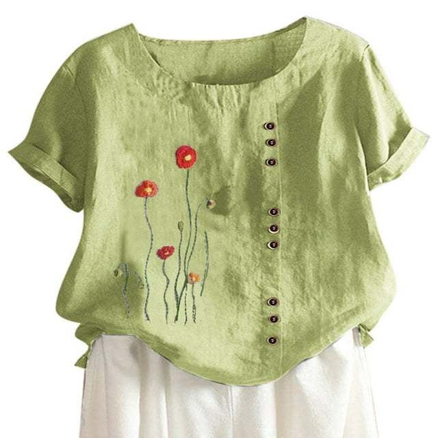 Womens Summer T-Shirts Tops Tee Blouses Short Sleeve Floral Casual Loose Plus Size