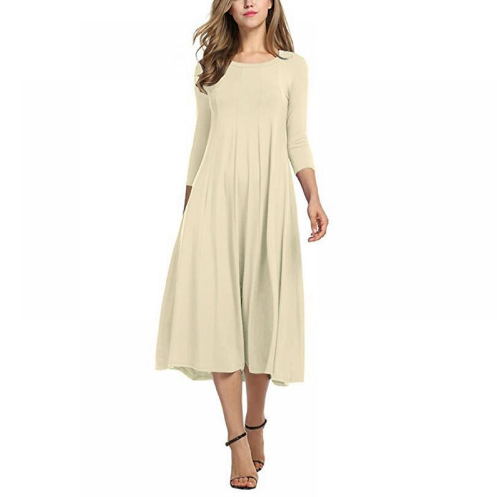 Women's Elegant Midi Dress 3/4 Sleeve A Line Dress Fit And Flare Long ...