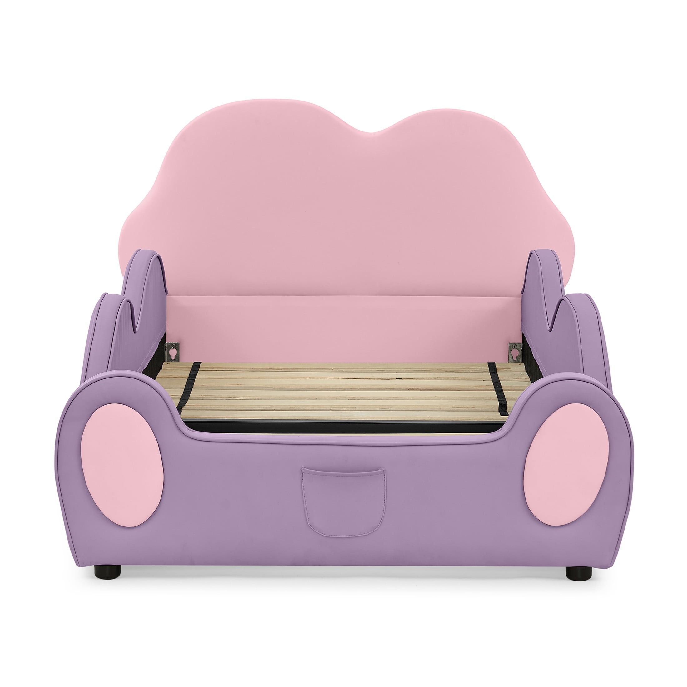 Noble House Mavor Twin Size Cute Cloud PU Leather Kids Bed with Guardrails, Cartoon Safety Toddler Bed, Pink Purple