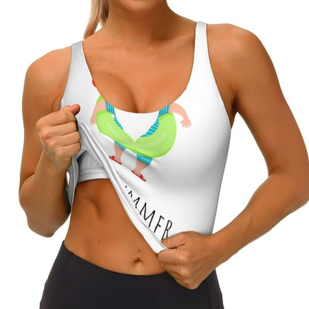 Qokaie Hello Summer Gnome 2 Pattern Womens Scoop Neck Sports Bra Breathable Workout Vest Padded U Back Medium Impact Fitness Gym Yoga Bra Workout Crop Top