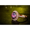 thumbnail image 5 of Designer 2 Carat 8x6mm Oval Shape Red Ruby And Moissanite Diamond Double Halo Engagement Ring in 10k Rose Gold, 5 of 5
