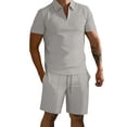 thumbnail image 2 of Short Sets for Men Summer Casual Short Sleeve Quarter Zip Polo Shirt and Shorts 2 Piece Matching Set Tracksuit, 2 of 4