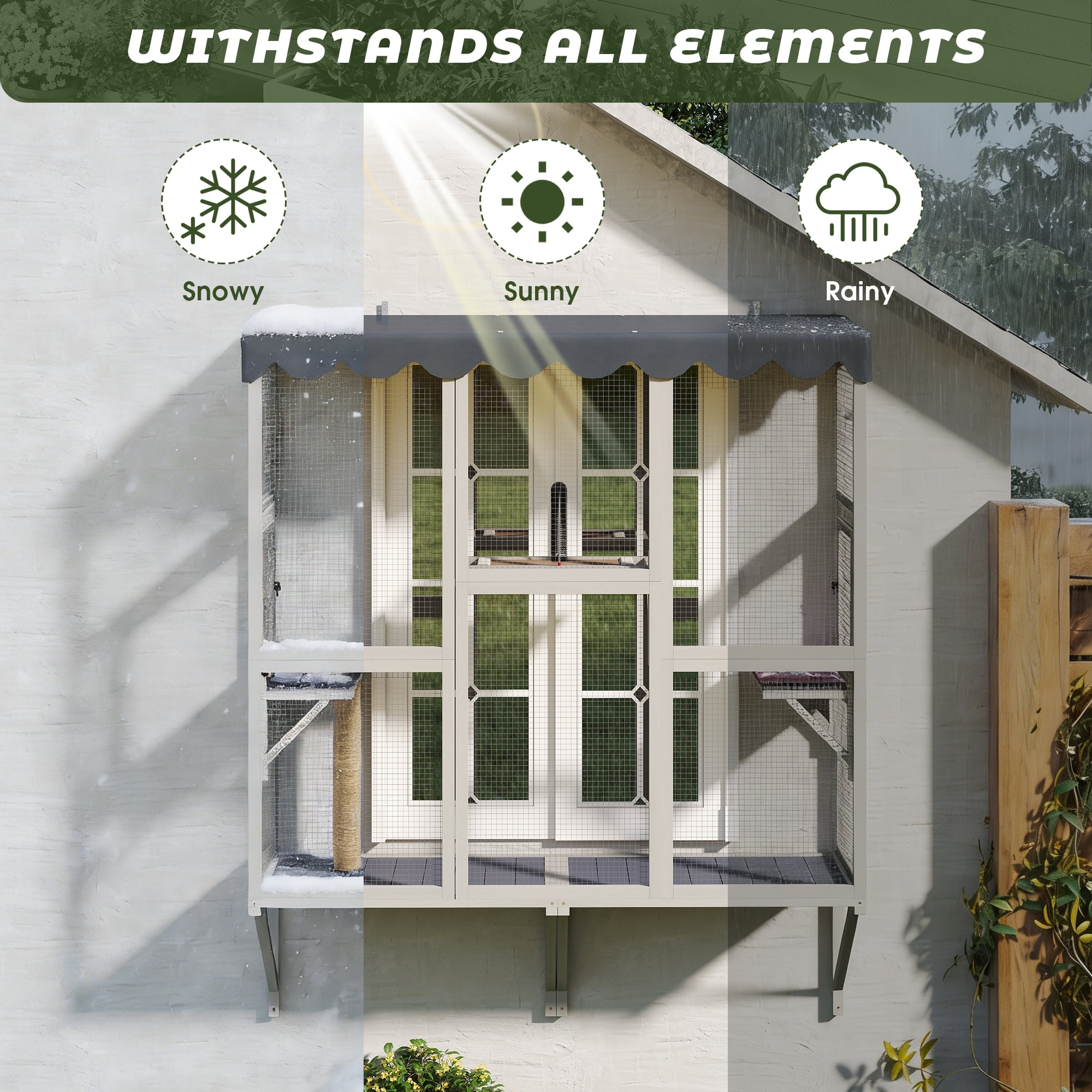 COZIWOW 59" Large Window Catio for Indoor Cats 2-3, Cat Window Enclosure with Perches, Cat Scratching Post, Waterproof Cover & Cat Bed Mat