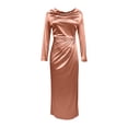 thumbnail image 6 of Smsaxvxz Women's Cowl Neck Satin Maxi Dress Long Sleeve High Slit Formal Evening Gown for Wedding Guest Bridesmaid Party Rose Gold L, 6 of 7