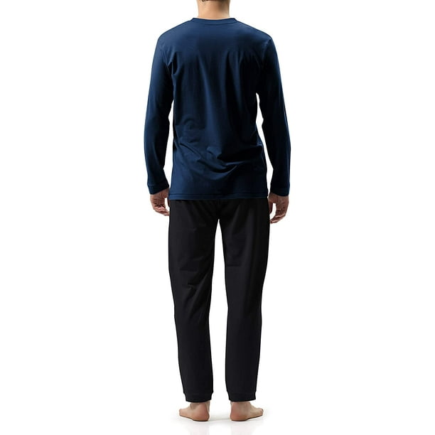 Men's Cotton Jersey Lounge Sleepwear Top and Bottom, Long Sleeve Sleepwear  Pajama Set 