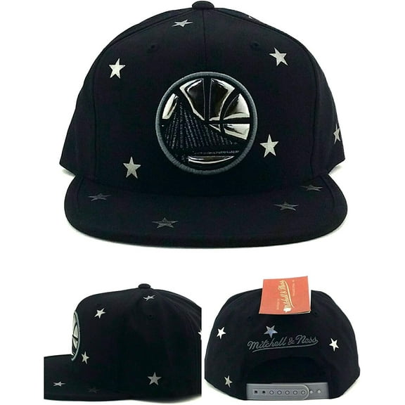 Mitchell & Ness Golden State Warriors New Chrome Foil Star Black Gray Era Snapback Hat Cap