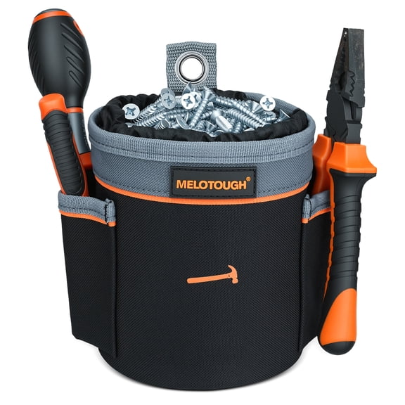 MELOTOUGH Drawstring Tool Pouch - 2 Sizes | Clip-On Nail, Screw & Bolt Bag | Mini 6″ & Deep 8.75″ for Levels/Tools | Hanging Pouch for Carpenter, Electrician, Contractor