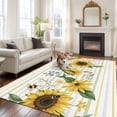 thumbnail image 3 of Area Rug 72×108in, Yellow Sunflower Watercolor Flower Green Leaves Floor Carpet Living Room Rug, Colorful Stripe Non-Slip Welcome Mat Indoor Rugs for Bedroom Dining Room, 3 of 9