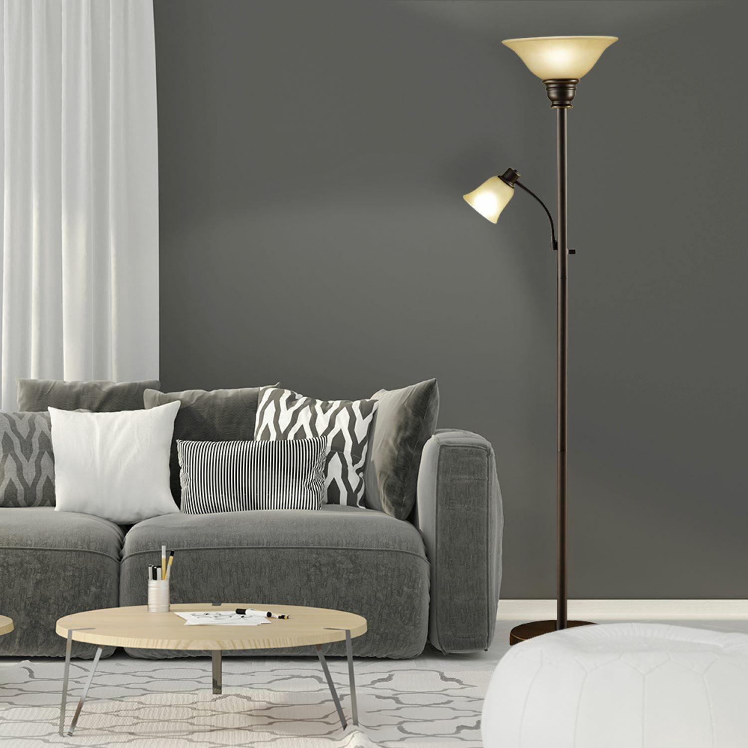 Catalina Lighting Kerrington 71'' Floor Lamp with Amber Glass Bell Shade Transitional Floor Light Fixture for Living Room, Bedroom or Office, Oil Rubbed Bronze