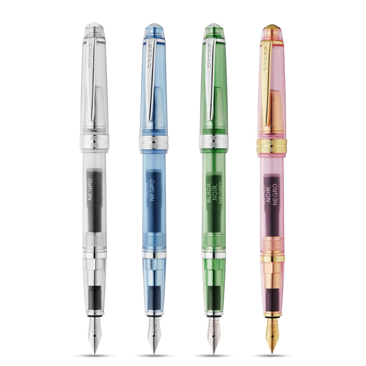 Cross Bailey Light Translucent Green Resin with Bright Chrome Internal Mechanism and Chrome-plated Appointments Extra-Fine Nib Fountain Pen