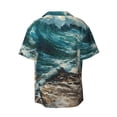 thumbnail image 5 of KLL Blue Ocean Waves Print Men's Shirt Short Sleeve Button Down Summer Cuba Beach Shirts- X-Large, 5 of 5