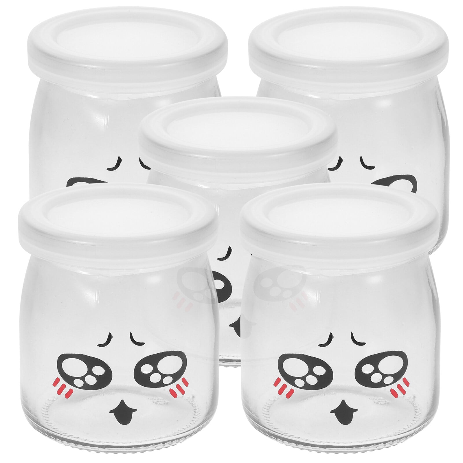 NUOLUX 5pcs 200ml Lovely Pudding Bottle Glass Heatresistant Yogurt Containers Milk Cup Jelly