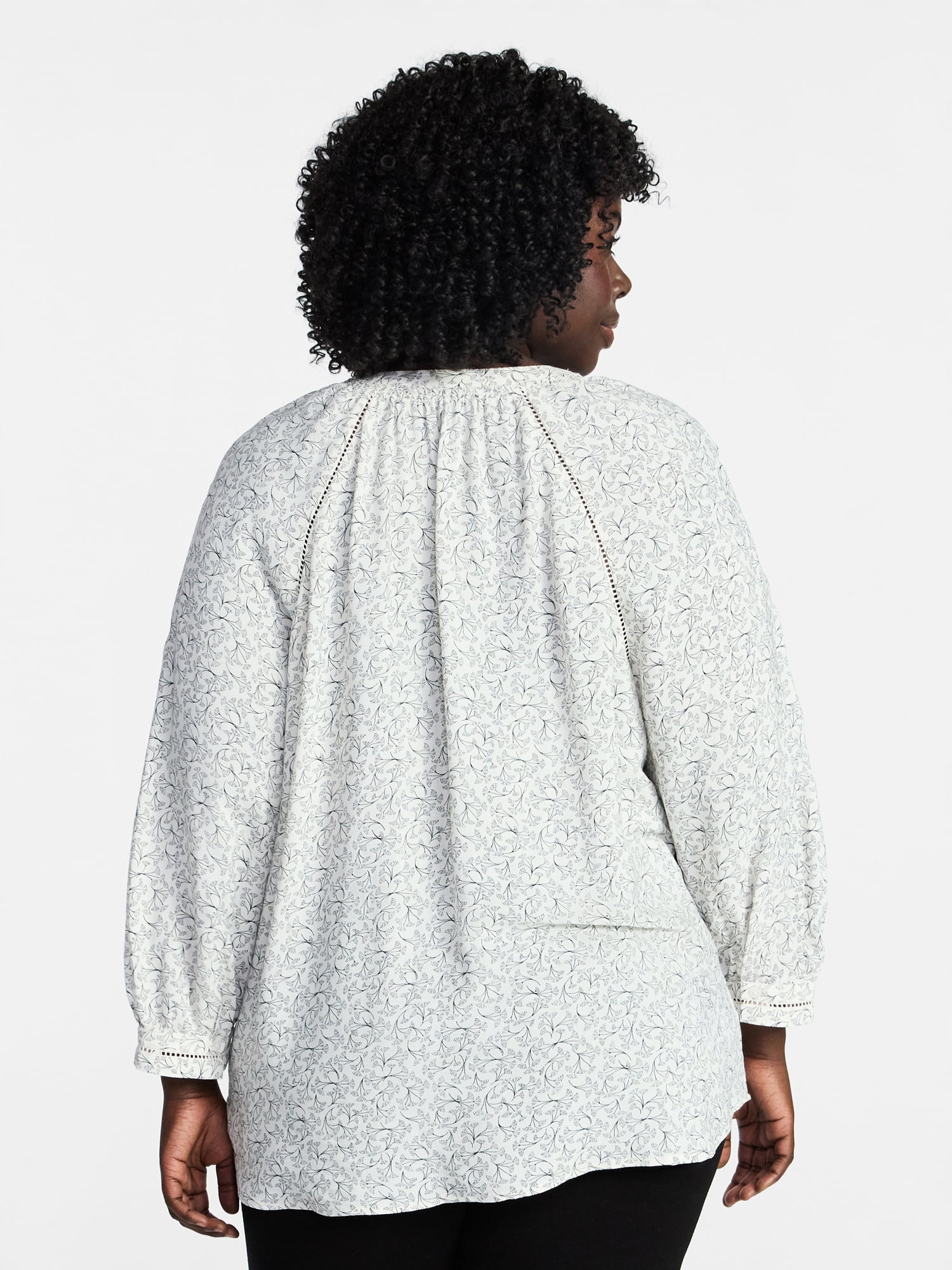 Terra & Sky Women's Plus Size Button Blouse with 3/4-Length Sleeves, Sizes 0X-5X