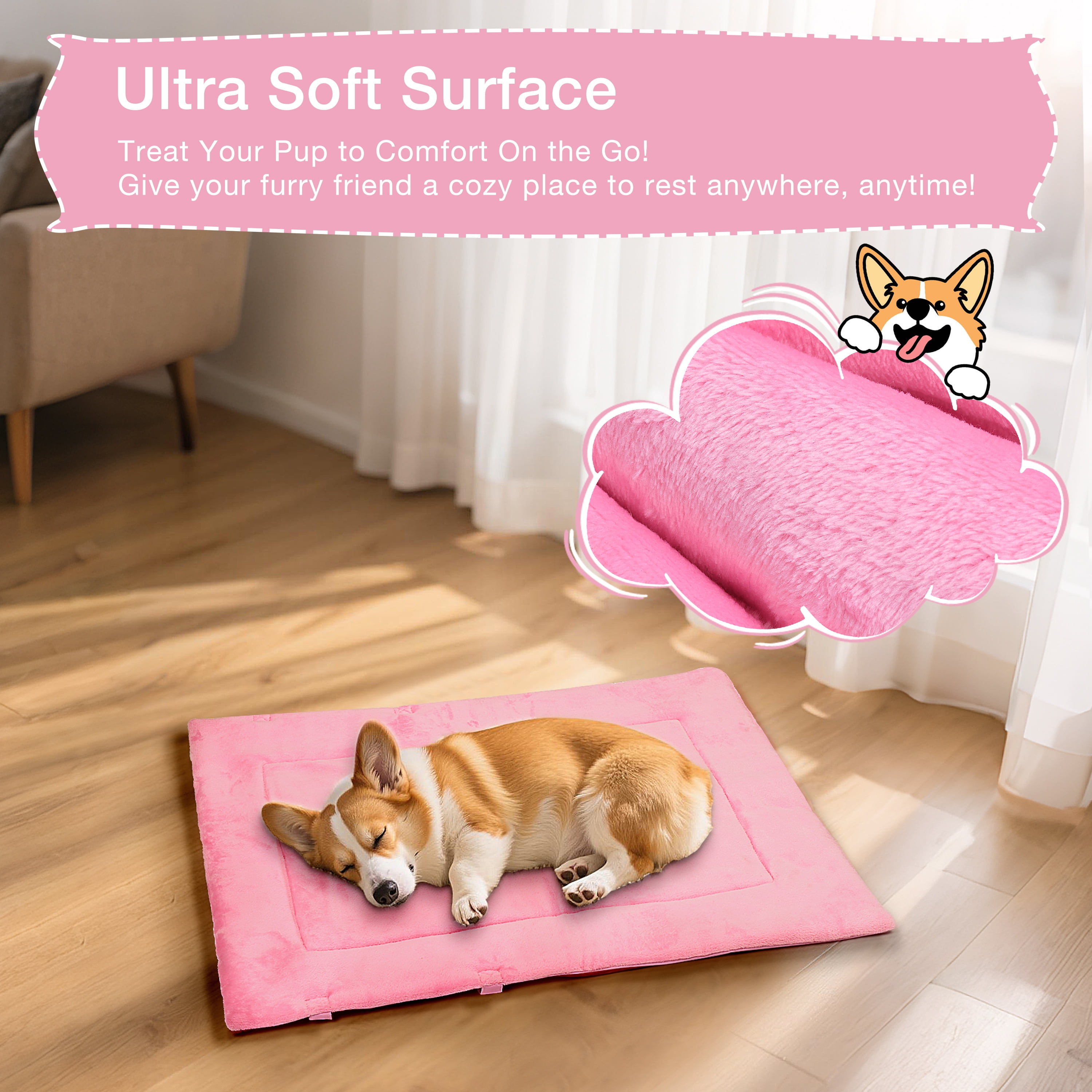 Kritter Planet Reversible Waterproof Foldable Dog Bed Pad for Camping & Travel, Portable Roll-Up Dog Bed Car Seat Pet Cushion Mat with Handles for Small & Medium Dogs, Indoor & Outdoor Use