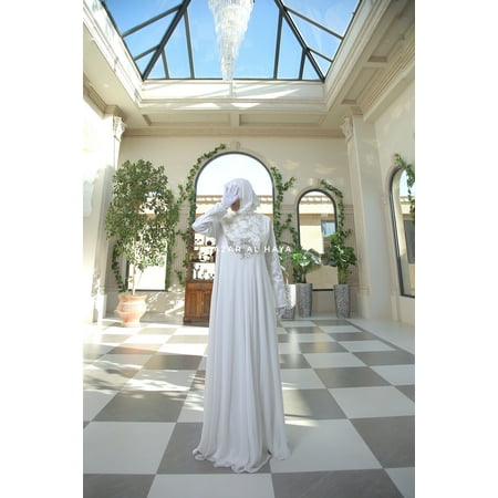 

Zahra Bridal Silk & Chiffon Gown Abaya & Lace Cloak Set For Walima & Wedding & Nikkah