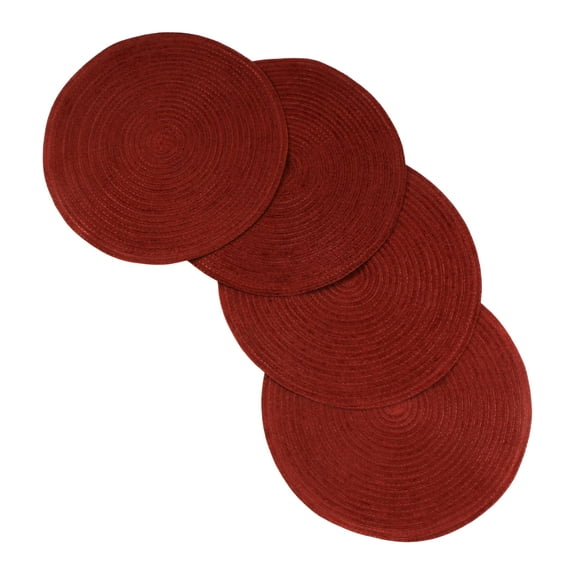 Eden Woven Braided Velvet Table Placemats 15 Inches Round Set of 4 Non-Slip Dining & Kitchen Table Mats Burgundy