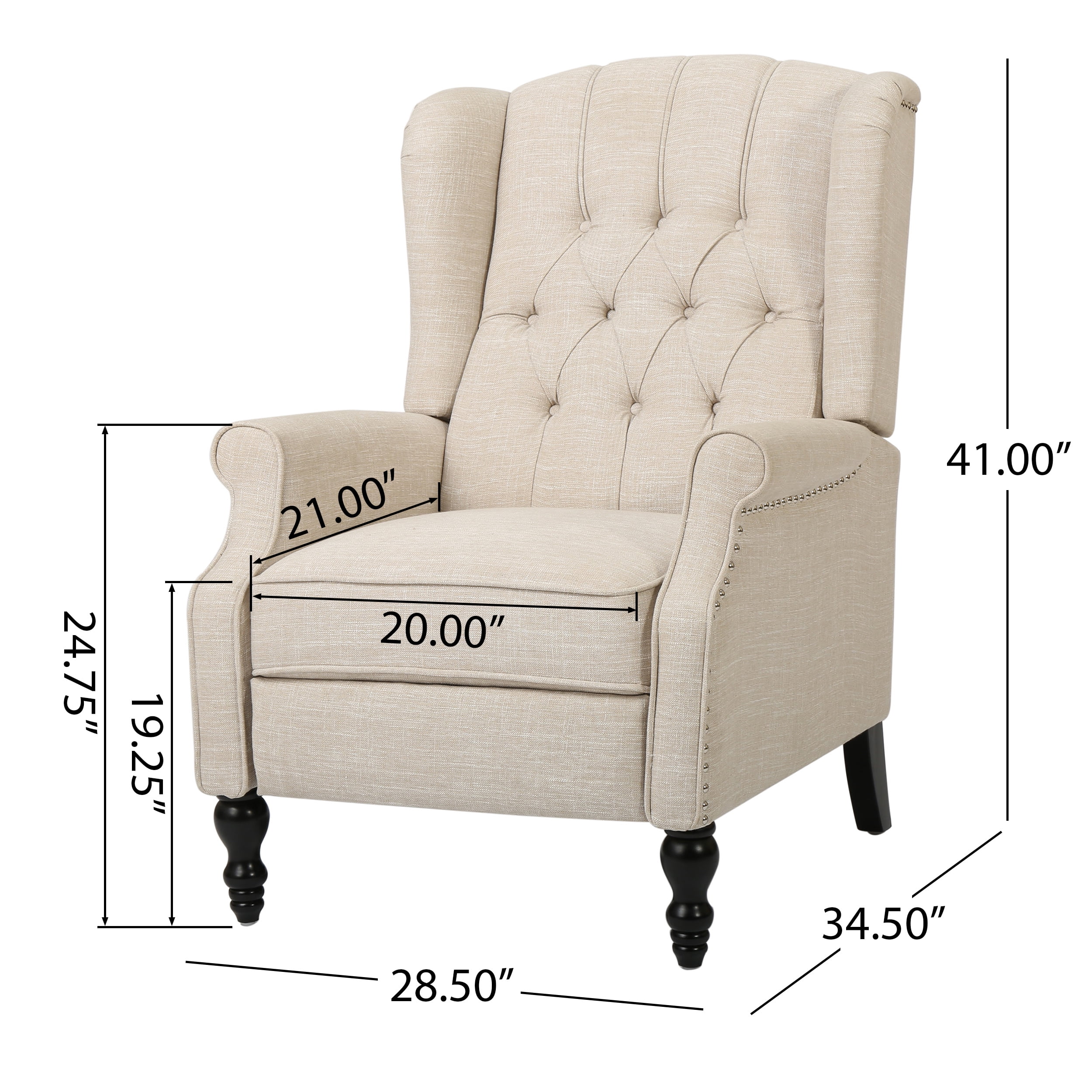 Noble House Walter Wingback Fabric Recliner Set of 2, Beige
