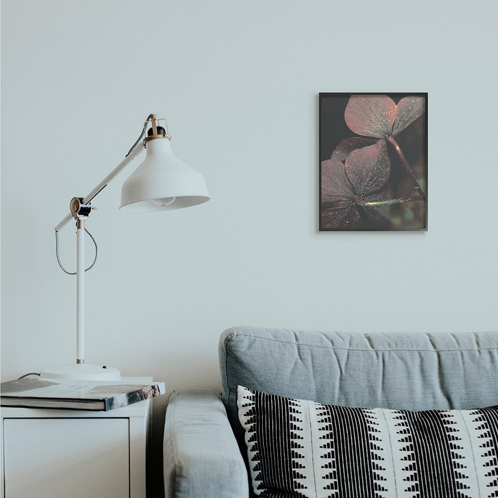 Stupell Industries Red Sparkle Petals Warm Tone Clover Detail Black Framed by Daphne Polselli
