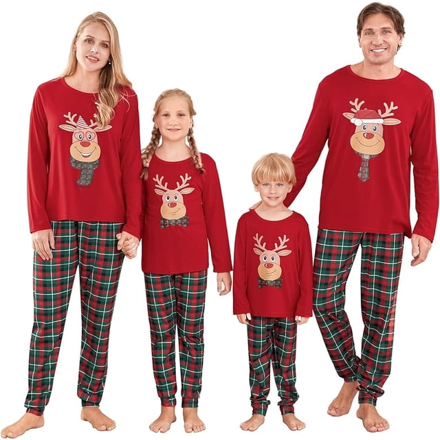 WephuPSho Conjuntos de pijamas navideños familiares a juego, pijamas navideños para bebés a juego para adultos y niños, conjunto de ropa de dormir navideña para vacaciones
