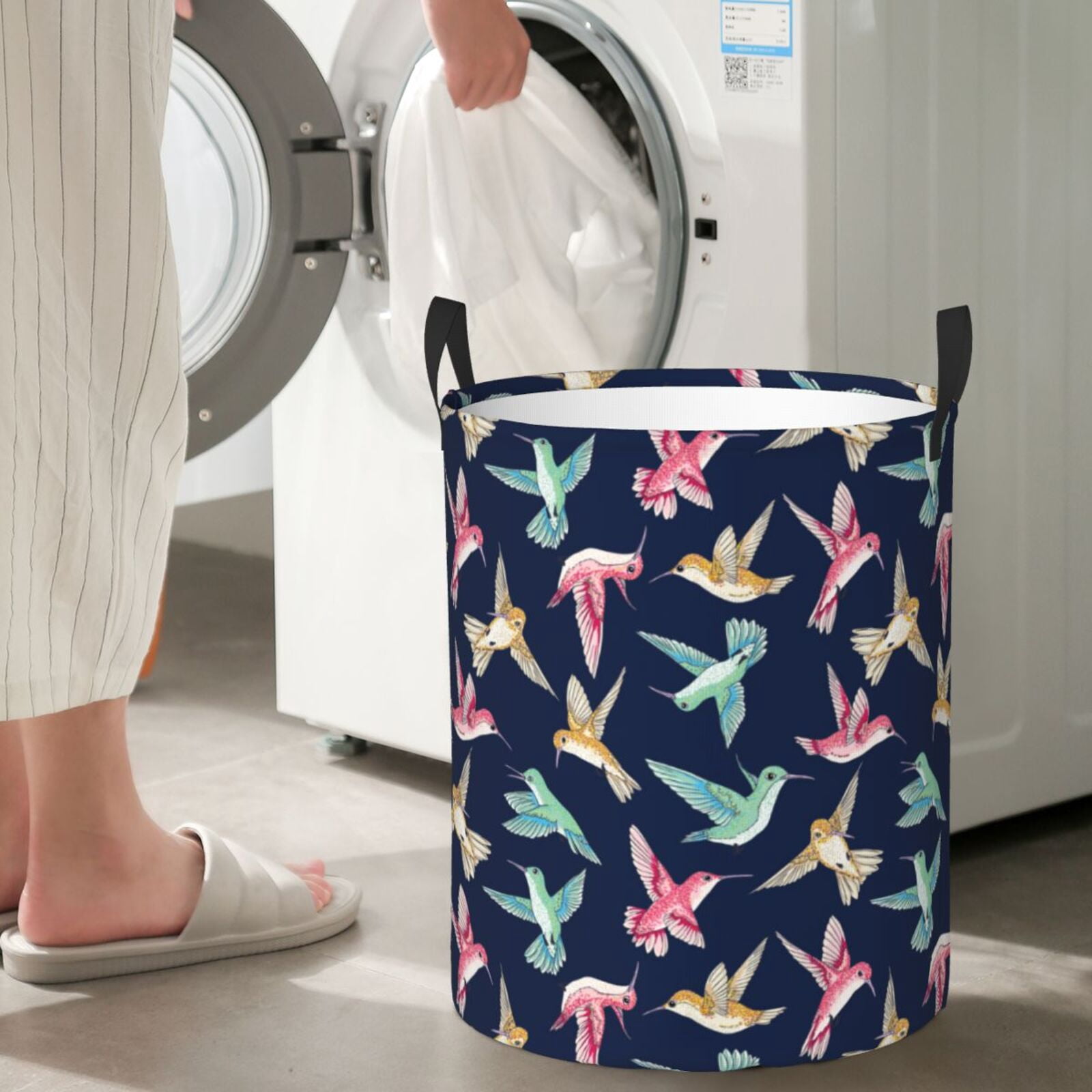 Large Laundry Basket with Handles - Yellow Green Red Hummingbird Kids Baby Dirty Clothes Laundry Hamper for Bedroom Aesthetic