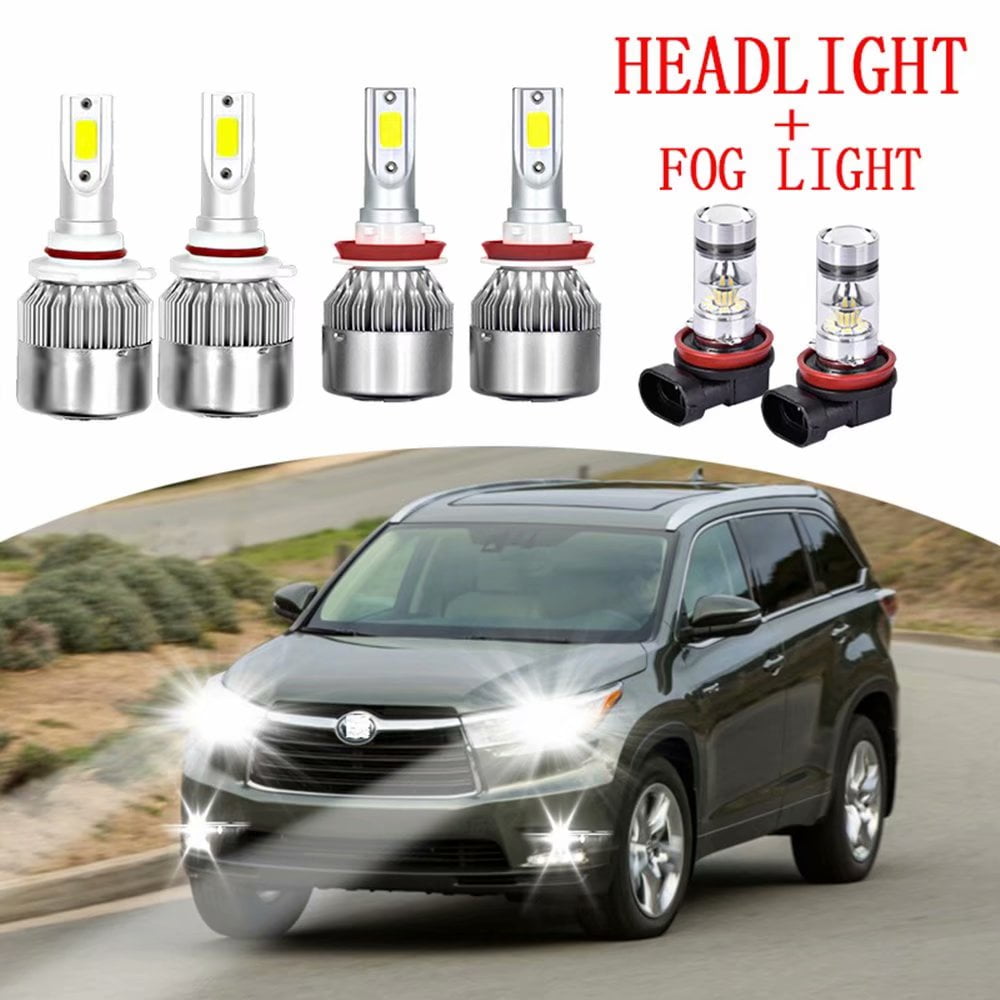 For Toyota Highlander 2014-2019 4x LED Headlight+Fog Light Bulbs Combo Kit 6000K 