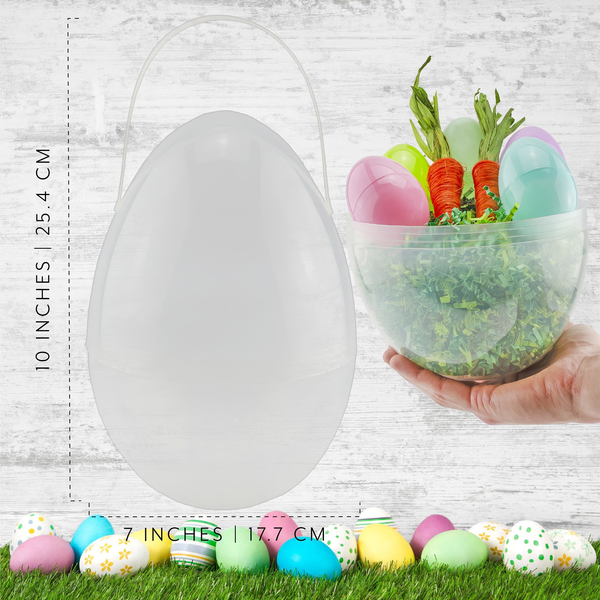 Cornucopia Brands Jumbo Plastic Easter Eggs (4-Pack, 10-Inch); Giant Clear Egg-Shaped Buckets w/ Handles