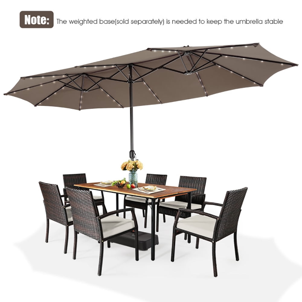 Aimee Lii 15 Feet Twin Patio Umbrella with 48 Solar LED Lights, Outdoor Umbrellas for Patio, Brown