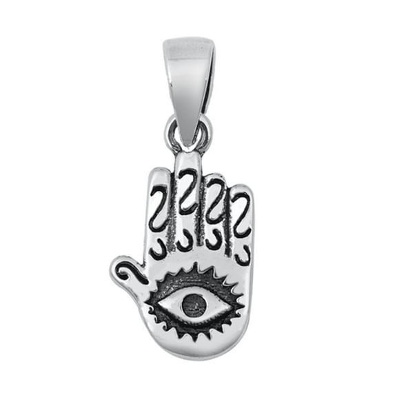 Sterling Silver Hand of God Pendant Hamsa Evil Eye Filigree Swirl Charm Jewelry Female Unisex