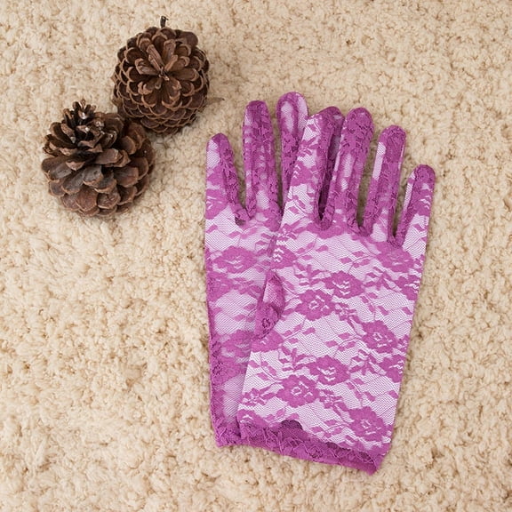 ERDOUY 2pcs 8.66inch Women-Floral-Long-Lace-Gloves for Lady-Bridal-Wedding-Halloween-Cosplay-Party-Purple