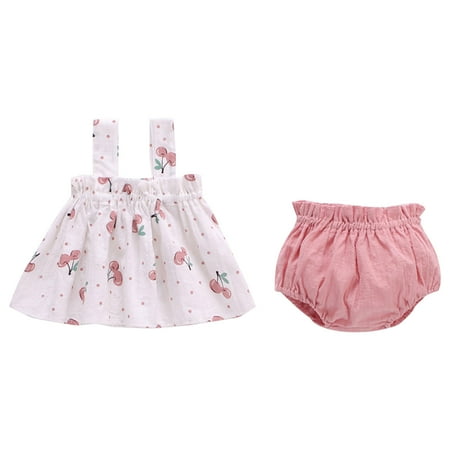 Splozh Infant Baby Girl Clothe Toddler Outfit Tank Tops Ruffle Sleeveless Shirt Linen Shorts Cute Two Piece Outfit Summer Pink 12-18 Months