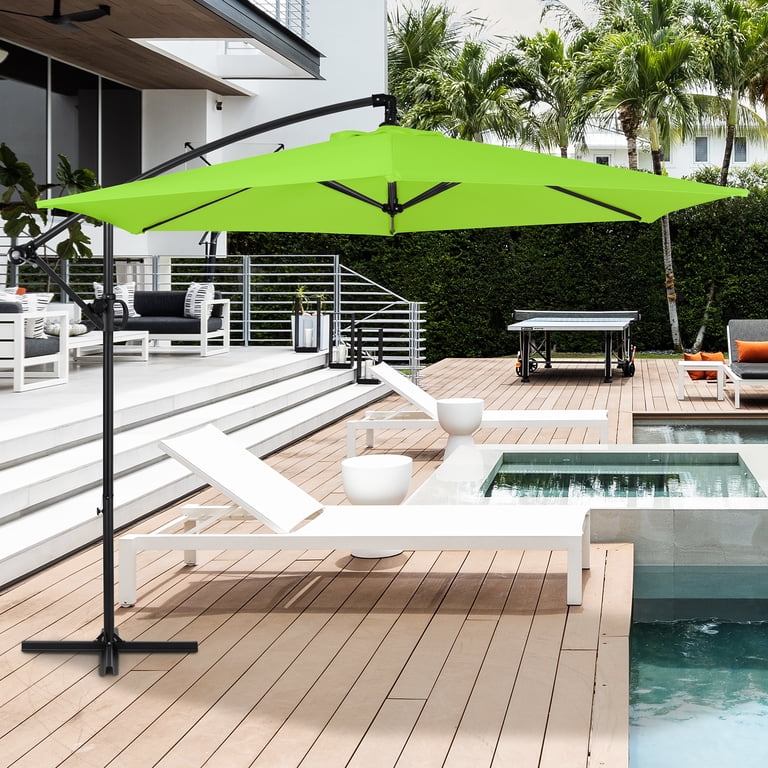 cantilever umbrella outdoor hanging patio umbrella WestinTrends 10 ft Solar LED with Base Weights, Dark Green gardens and outdoor lounges Walsunny 9FT Outdoor Hanging Offset
