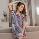 thumbnail image 3 of Fotbe Starfish Navy Blue Stripe Bata de Dormir para Mujer con Estampado, Camisón de Algodón de Manga Corta, Ropa de Dormir Casual, 3 of 6