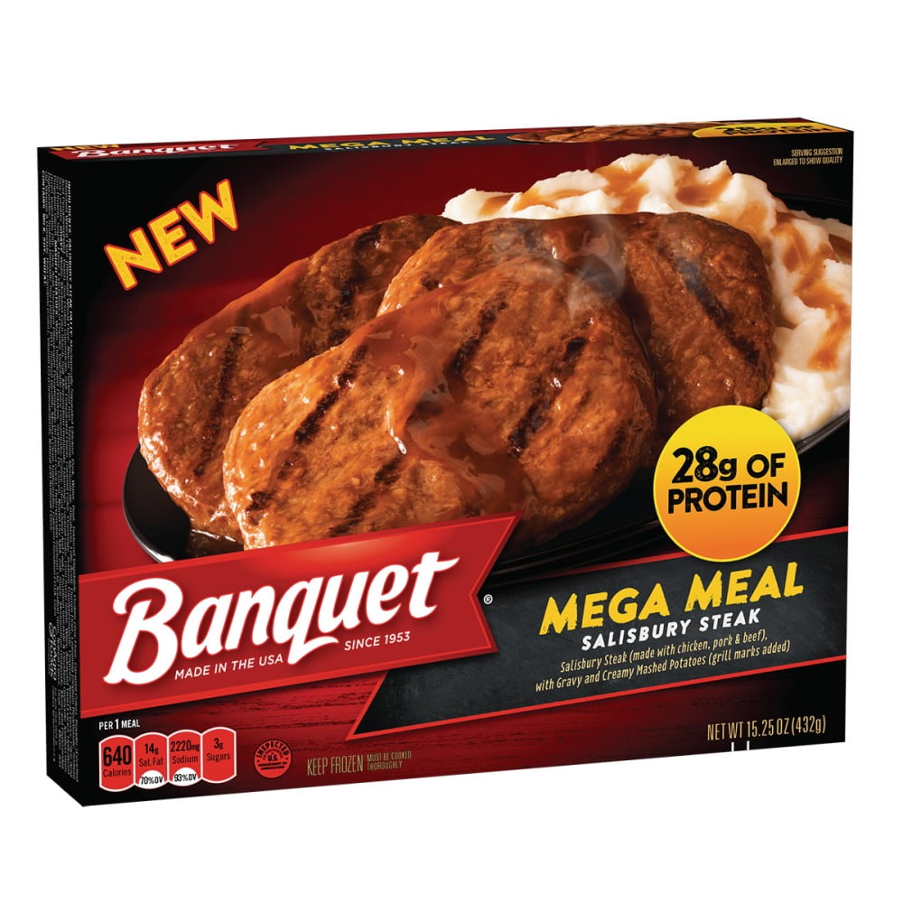 Banquet Mega Meals Salisbury Steak Frozen Dinner, 15.25 Ounce
