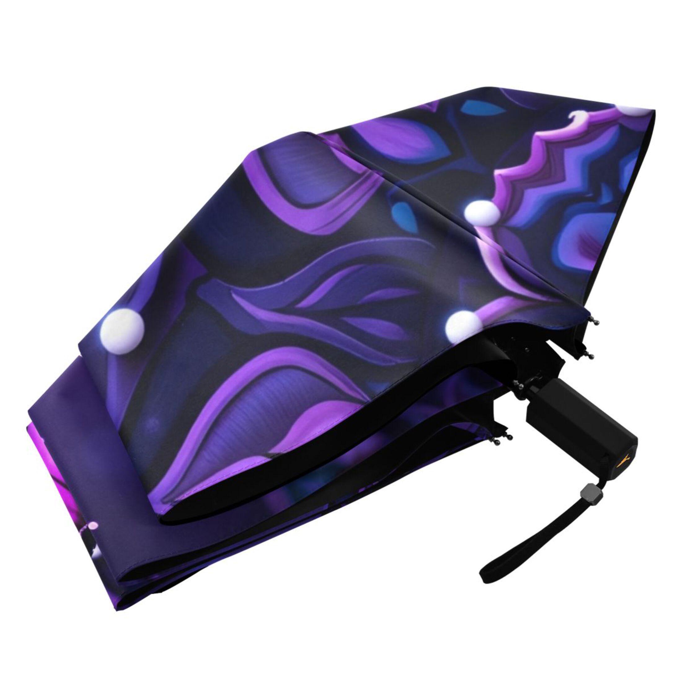 Mandala Flowers Purple Butterflies All Weather Umbrella Triple Folding Parasol 6 Ribs UV Protection Portable