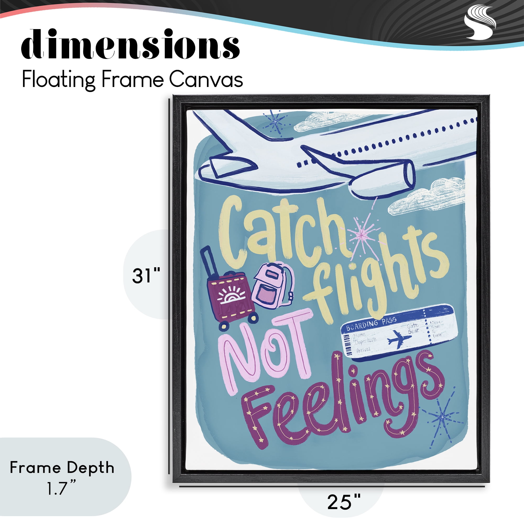 Stupell Industries Catch Flights Not Feelings Black Framed Floater Canvas Wall Art, design by Connie Summers