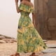 thumbnail image 3 of Vestido Vestido elegante con estampado de hojas, sin espalda, para mujer, suelto, informal, con cuello oblicuo, traje de vacaciones Ygjytge Amarillo T M para Mujer, 3 of 8