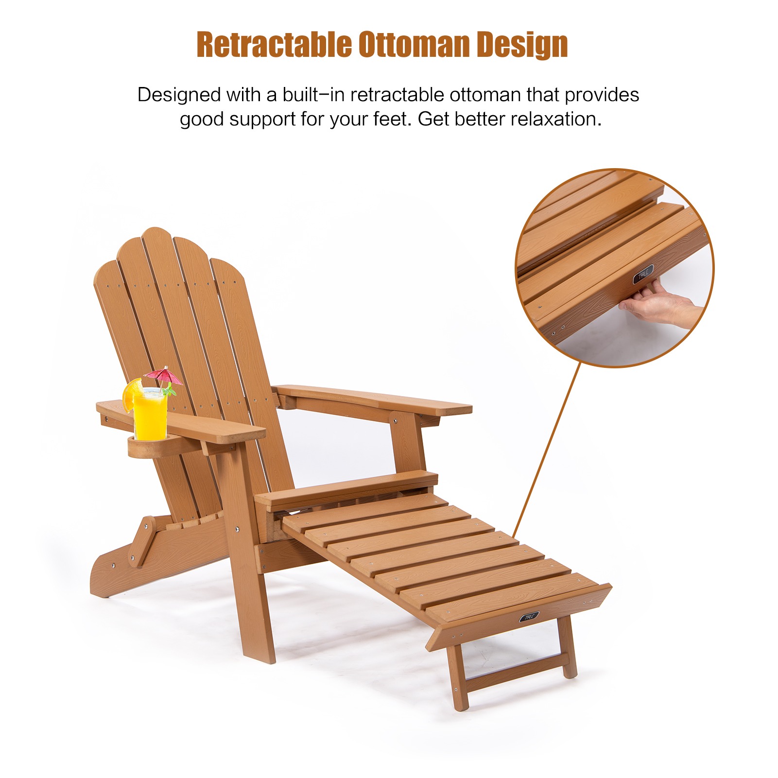 Branax Folding Adirondack Chair, Patio Chairs, Lawn Chair, Outdoor Chairs Painted Adirondack Chair Weather Resistant for Patio Deck Garden, Backyard Deck, 400 lbs Capacity Load, Brown - image 3 of 8