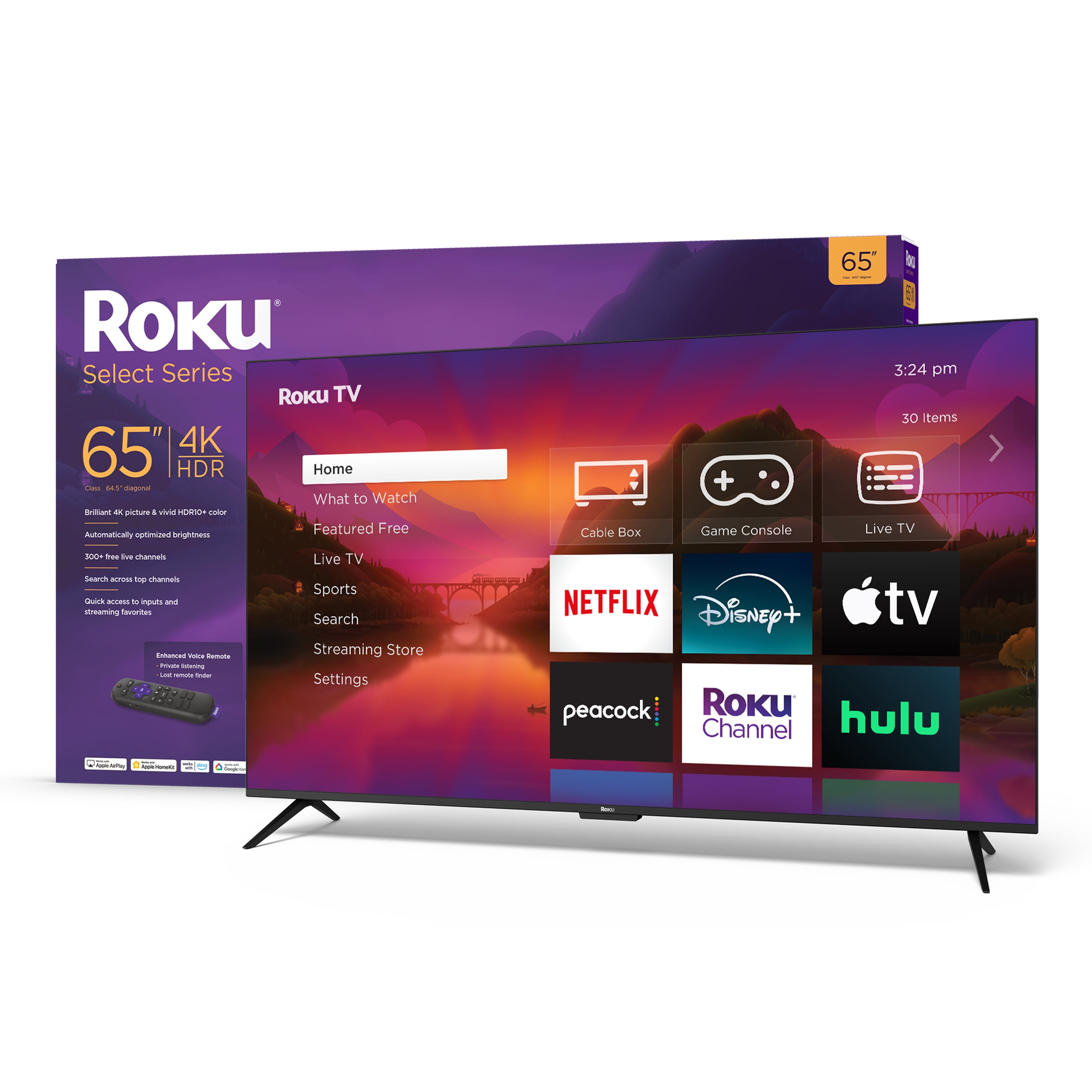 Roku 65-Inch Select Series 4K HDR Smart Roku TV and onn. Tilting TV Wall Mount for 50" to 86" TV's, up to 12° Tilting