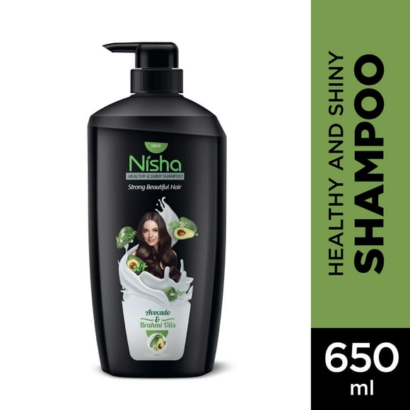 Nisha Smooth Naturally Soft Silky Hair Shampoo | Strong & Shiny hair | Avocado & Brahmi Oil |Damage Repair, 650 ML