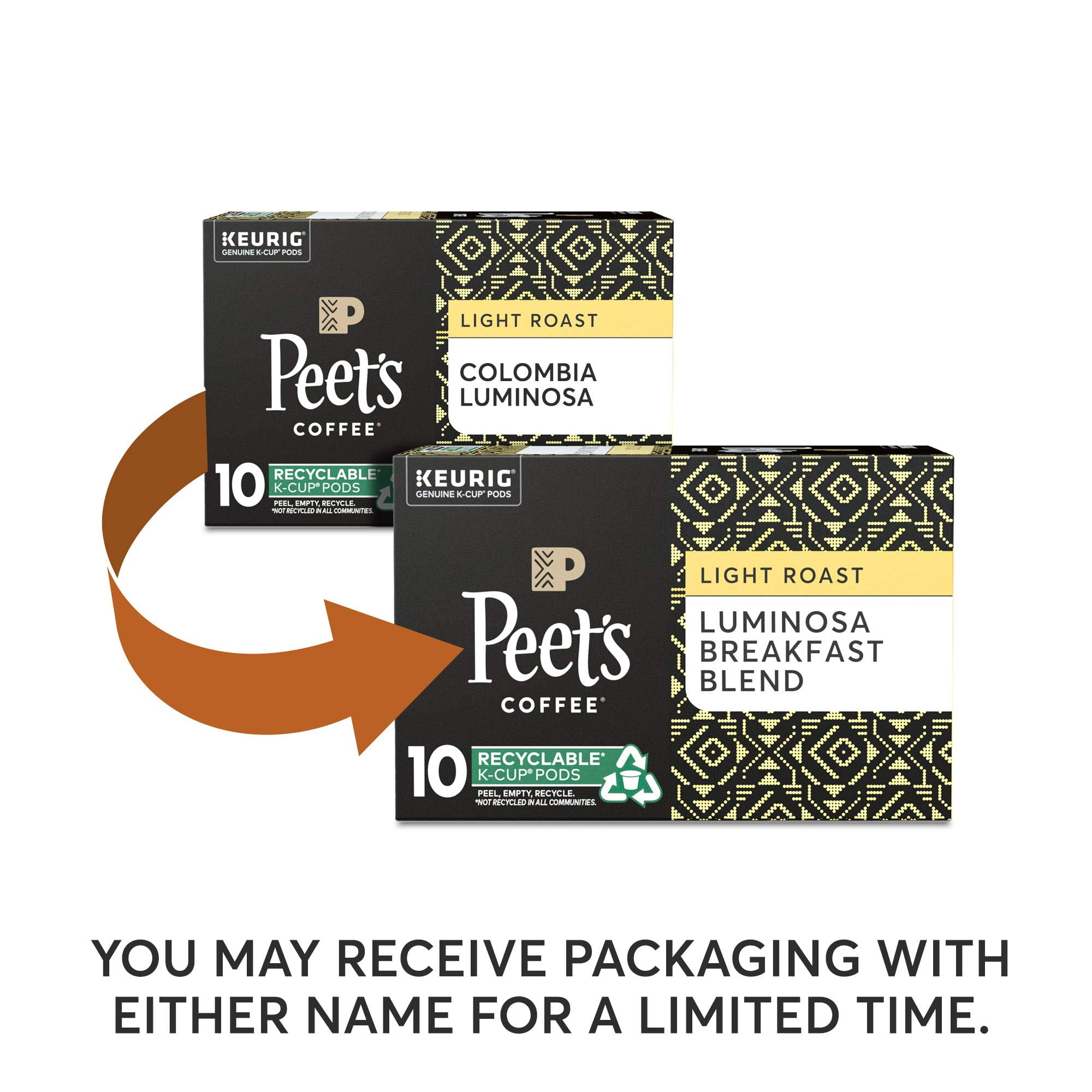 Pack of 2 - Peet’S Coffee Luminosa Breakfast Blend K-Cup Coffee Pods For Keurig Brewers, Light Roast, 10 Pods