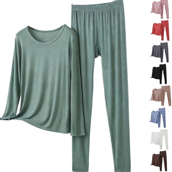 hoksml Women's Soft Modal Long Sleeve Top and Pants Set, Casual 2-Piece Loungewear Outfit, Elastic Waist Sleepwear