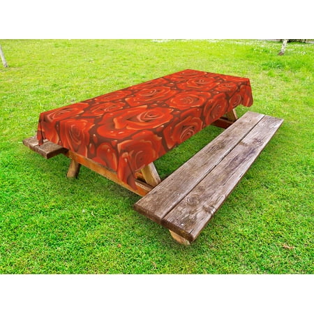 

Rose Outdoor Tablecloth Vivid Red Roses Rain Water Drops Graphic Dewy Meadows Inspired Romantic Pattern Decorative Washable Fabric Picnic Tablecloth 58 X 120 Inches Ruby Vermilion by Ambesonne